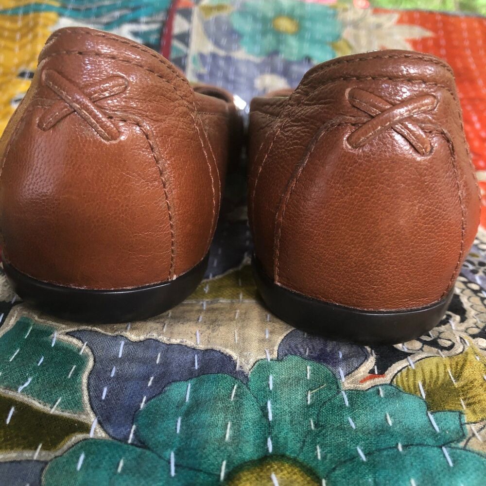 Liz Claiborne brown leather ballet shoes bows, silver trim Size 8M - Picture 13 of 16
